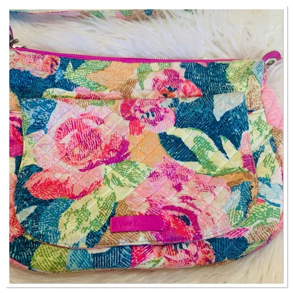Vera Bradley Hadley Superbloom Quilted Adjustable Crossbody Satchel Pink